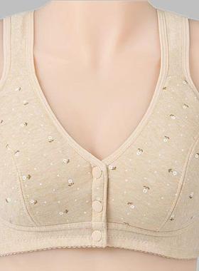 妈妈内衣文胸女无钢圈薄款中年妇女棉质背心式前扣大码中老年胸罩