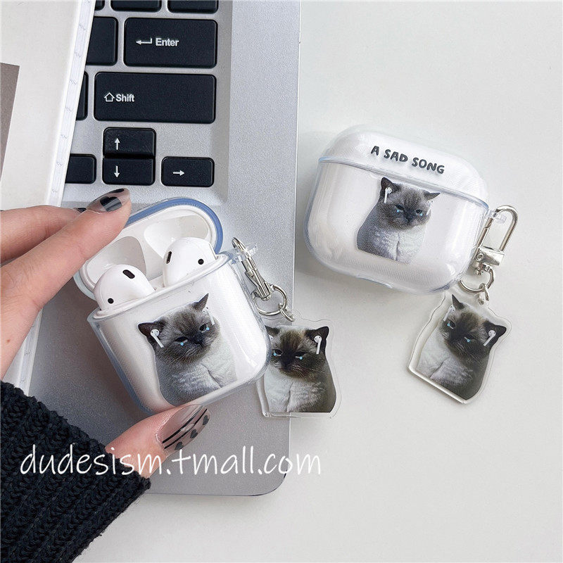韩国透明听歌流泪猫咪适用于airpodspro2代保护套airpods第三代airpod