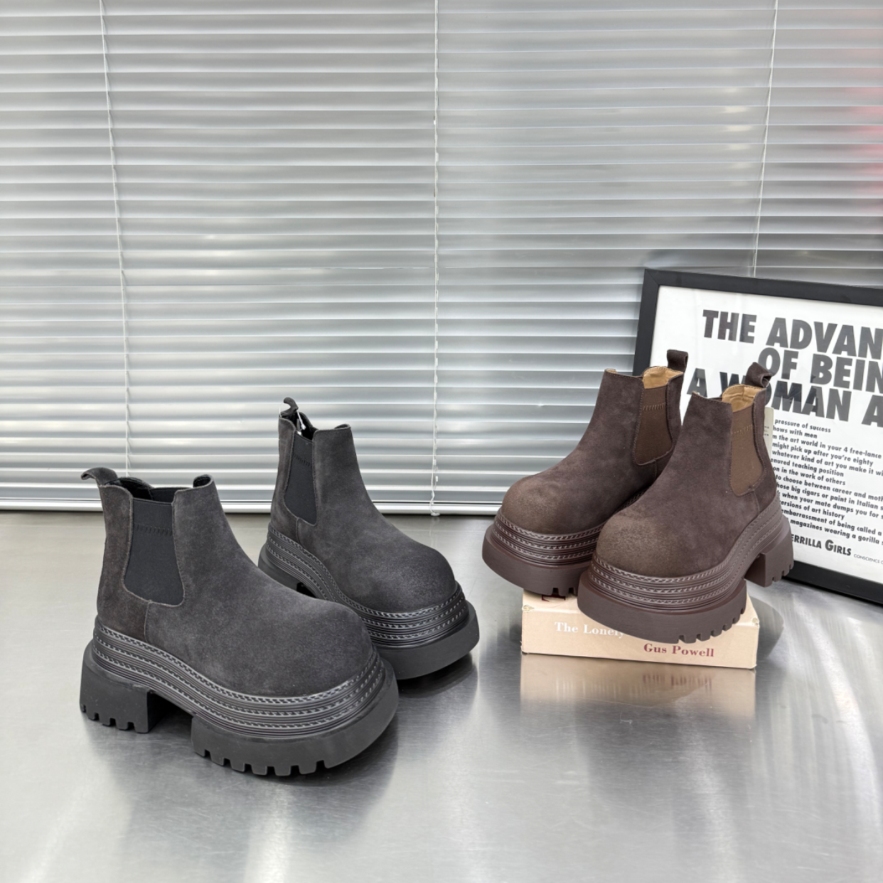 2025年新款马丁靴磨砂真皮厚底增高切尔西短靴女欧货大头松糕底茗