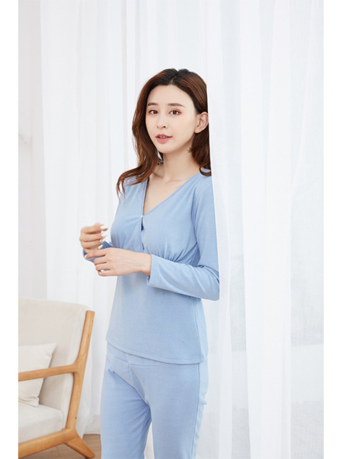 가을 겨울 독일 벨벳 양면 따뜻한 교차 수유 임산부용 대형 수유복 패드가 있는 출산복 세련된 어머니의 가정복 세트