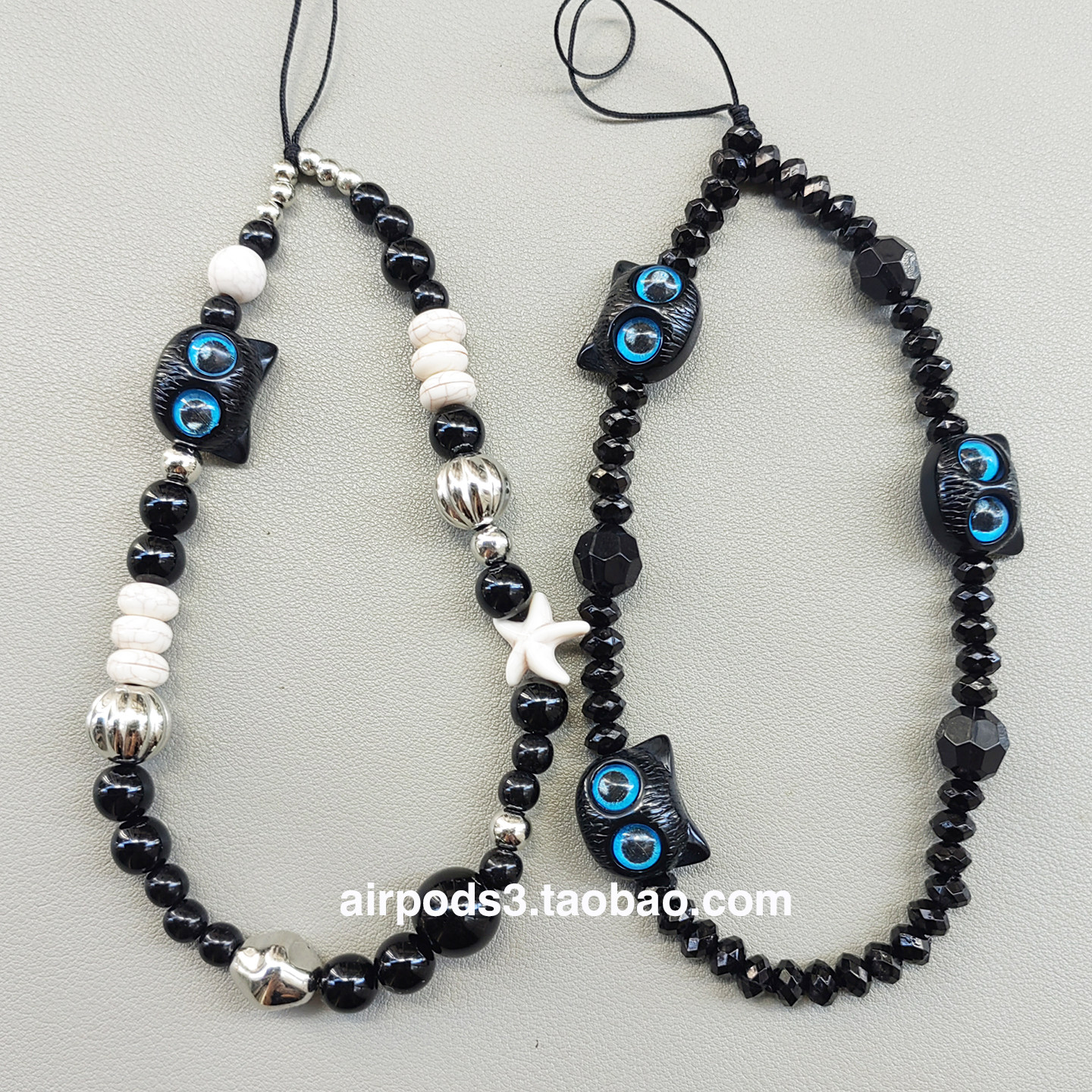 新款黑色怪兽海星猫咪卡通水晶手机链手机壳挂绳短复古韩国高颜值