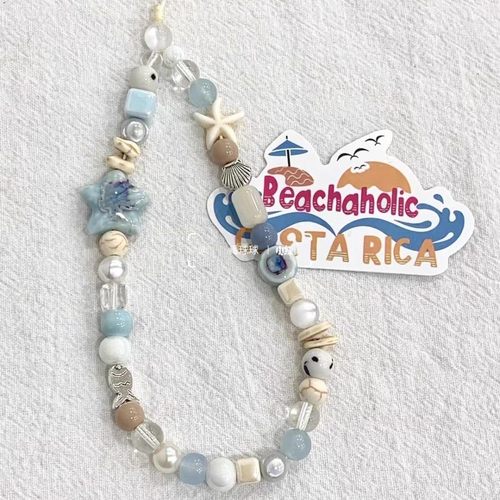 夏日海风星星diy手工串珠链手机壳手机链清新ccd挂绳挂饰相机蓝色