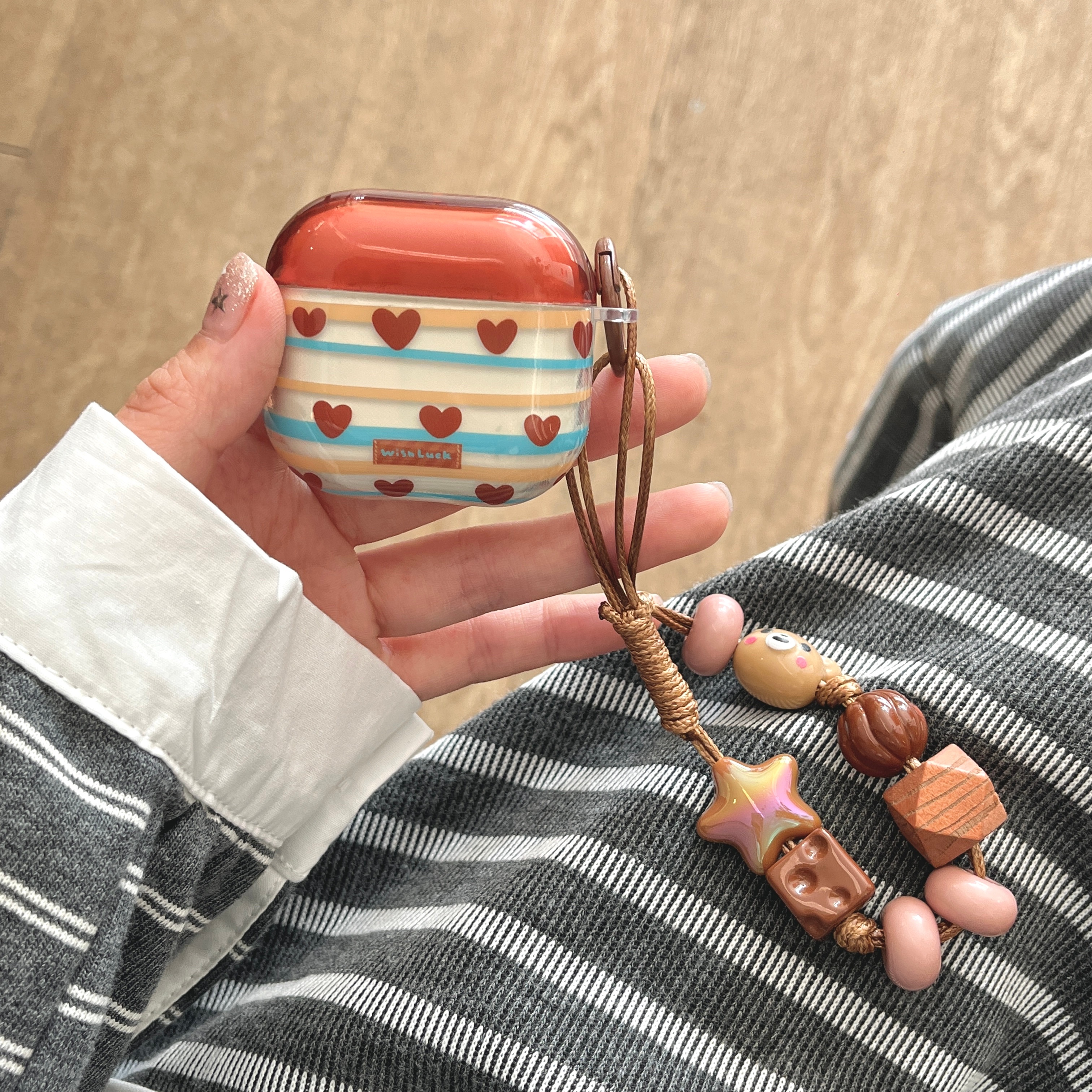 airpods3保护套棕色条纹爱心苹果airpodspro3无线蓝牙耳机壳4代女