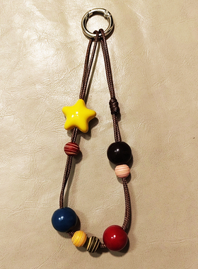 原创星星串珠手机链挂绳ccd钥匙扣包包相机挂件油蜡绳网红复古ins