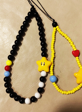 多巴胺米珠黄色星星ccd相机挂绳手机壳挂件配饰拍立得防丢手串珠