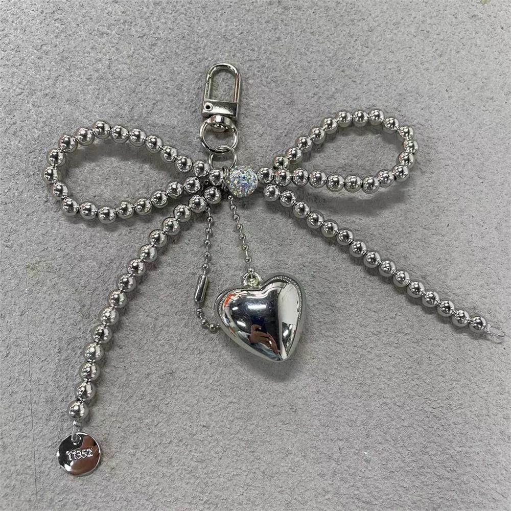 韩国ins银色蝴蝶结银爱心吊坠吊饰钥匙挂饰耳机包挂件小众设计diy