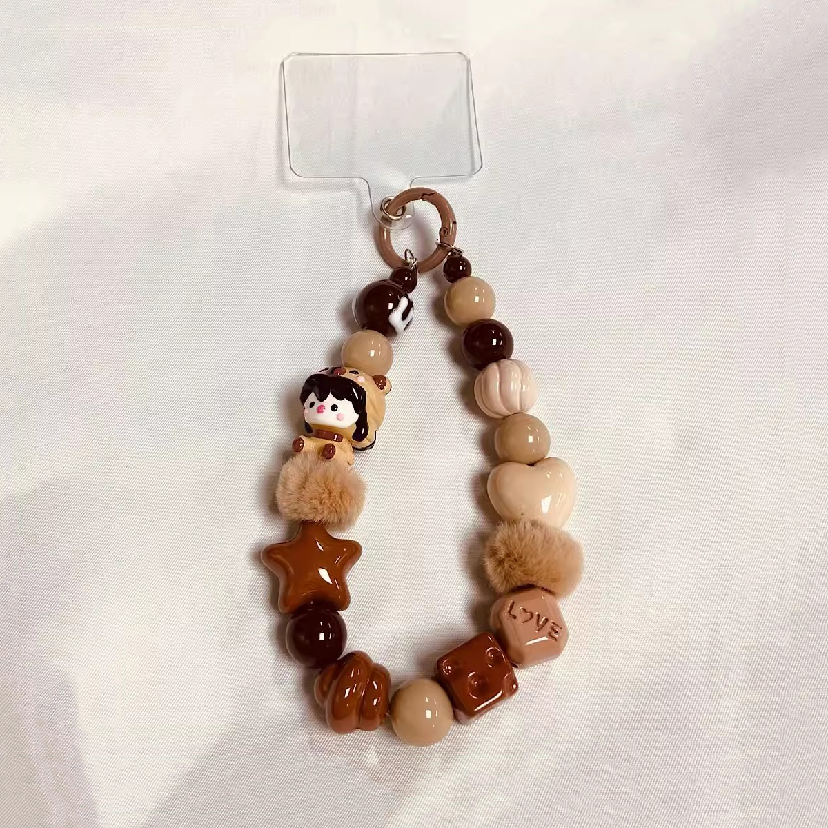 超可爱手机链挂件毛绒小熊公仔吊坠手腕绳链条手链粉挂绳串珠挂链