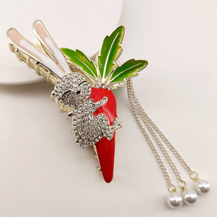 中式国潮高级感发夹女后脑勺刘海大号鲨鱼夹流苏萝卜水钻兔子抓夹