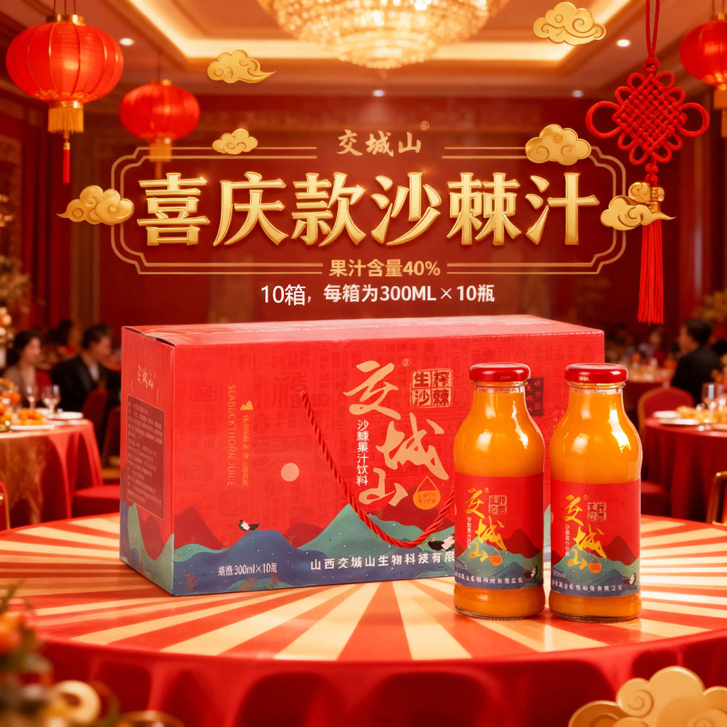 交城山喜宴沙棘汁饮料玻璃瓶装结婚生日喜事用果汁饮料山西特产
