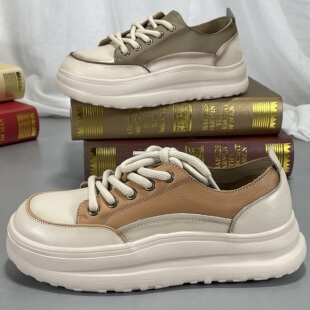 头层牛皮勃肯鞋厚底女鞋真皮2025春秋款轻便休闲板鞋复古运动单鞋