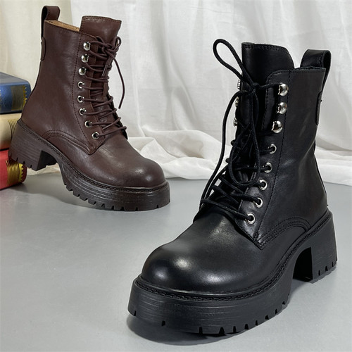 头层牛皮英伦风马丁靴~品牌撤柜断码真皮女鞋秋冬皮里厚底短靴子