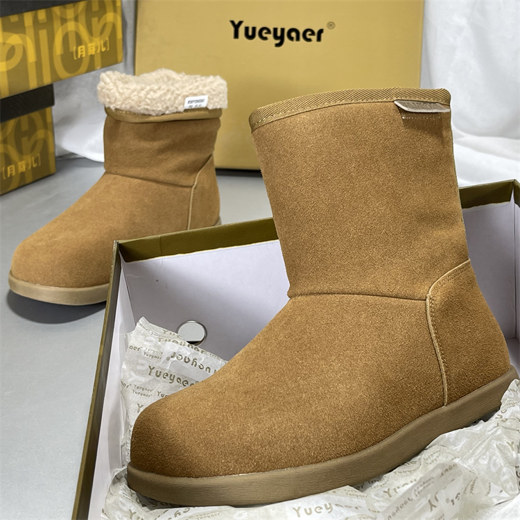 月芽儿皮毛一体真皮加绒保暖雪地靴短靴棉鞋毛毛鞋勃肯鞋面包鞋女