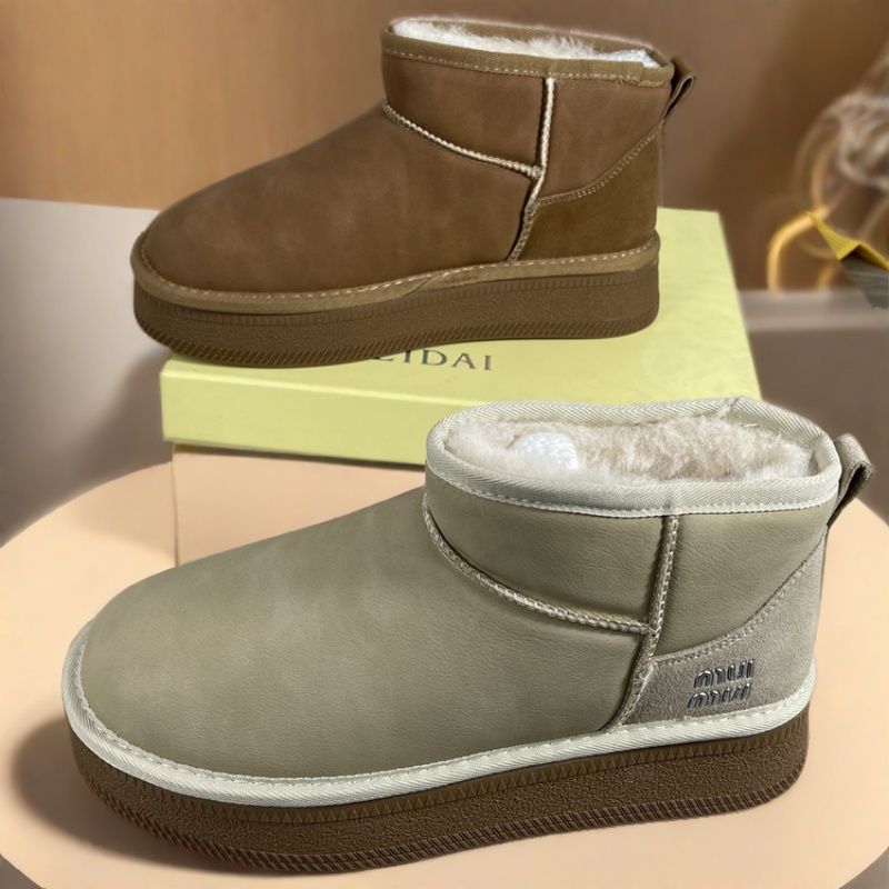 撤柜皮毛一体真皮羊毛雪地靴女短筒厚底防滑加厚保暖牛皮休闲棉靴