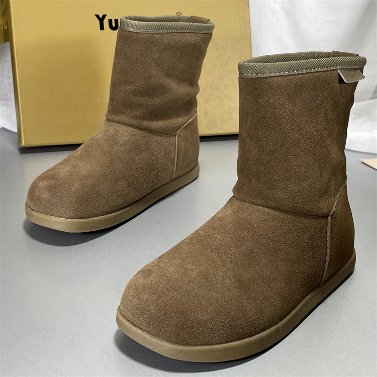 皮毛一体月芽儿真皮加绒保暖雪地靴短靴棉鞋毛毛鞋勃肯鞋面包鞋女
