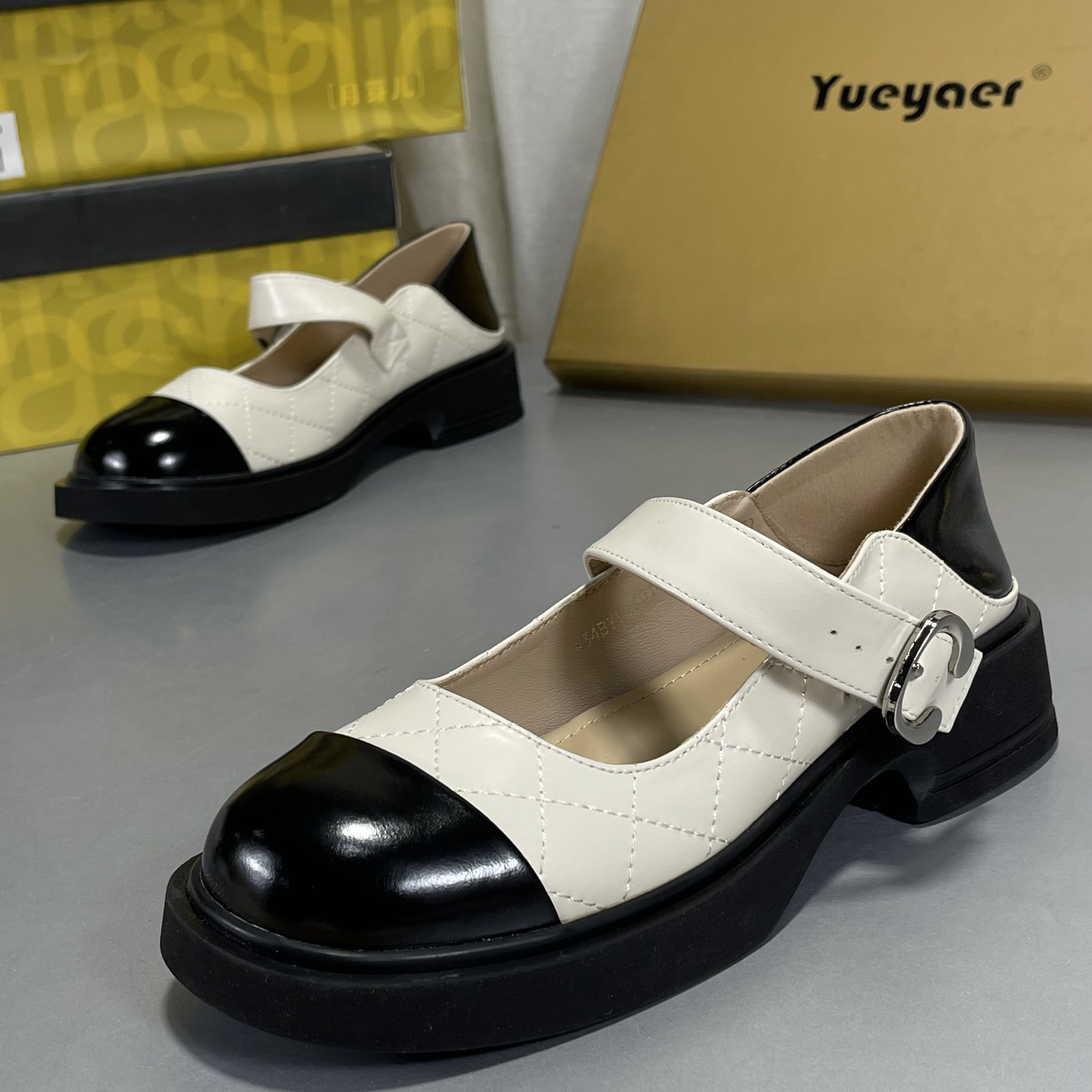 月芽儿牛皮玛丽珍鞋女拼色厚底圆头休闲真皮乐福鞋学院风厚底单鞋,女鞋,乐福鞋（豆豆鞋）,淘宝优惠券,粉丝福利购,淘宝优惠卷