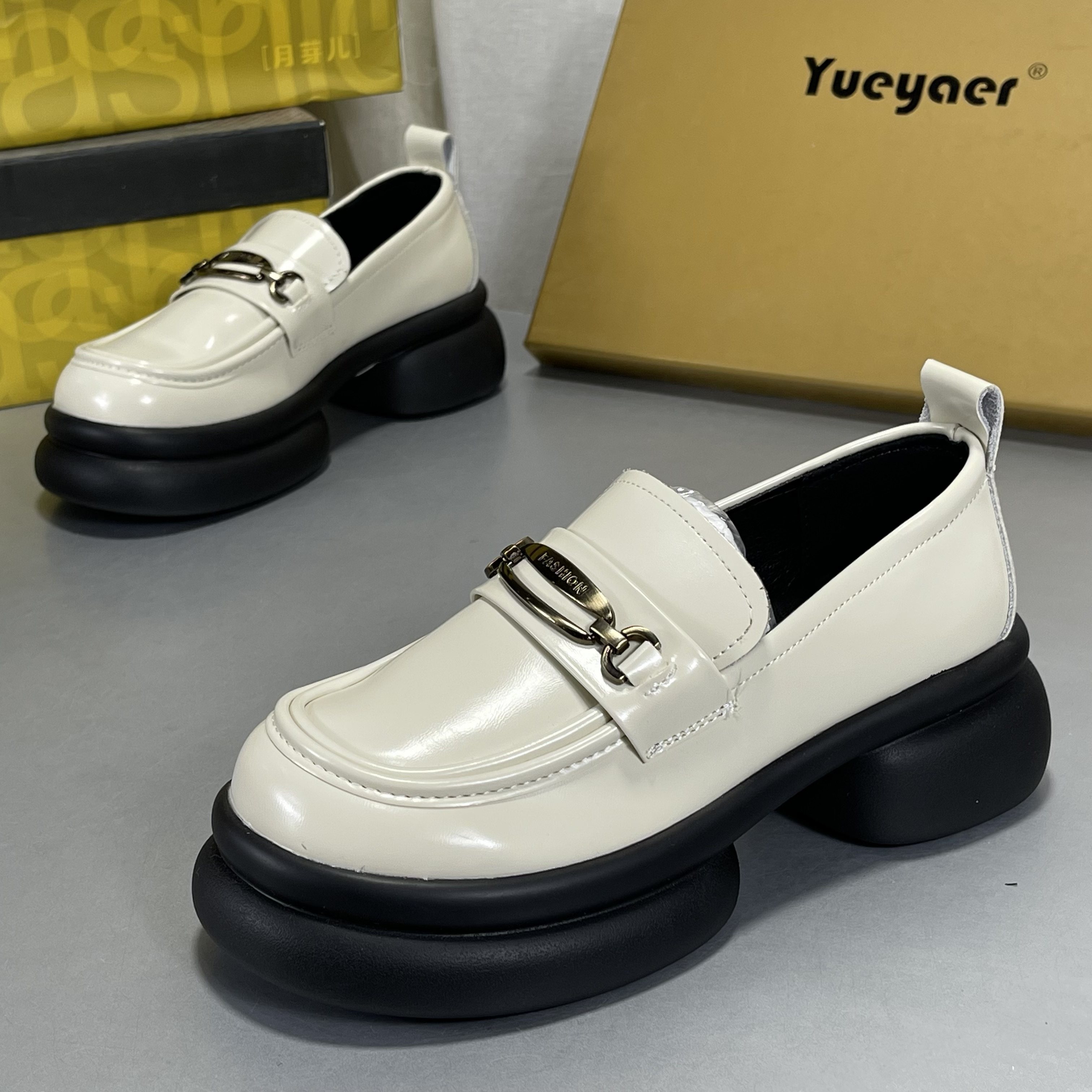 月芽儿真皮厚底粗跟乐福鞋女2026春季新款英伦风休闲百搭jk小皮鞋,女鞋,乐福鞋（豆豆鞋）,淘宝优惠券,粉丝福利购,淘宝优惠卷