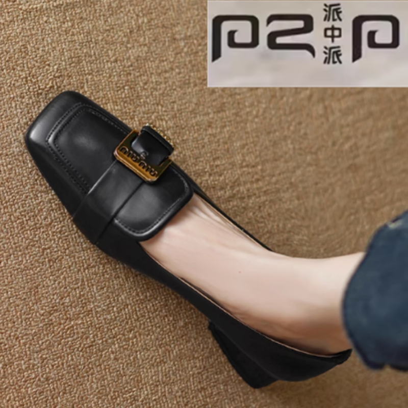 专柜正品女鞋2025春夏新款复古方头真皮百搭皮带扣小皮鞋低跟单鞋