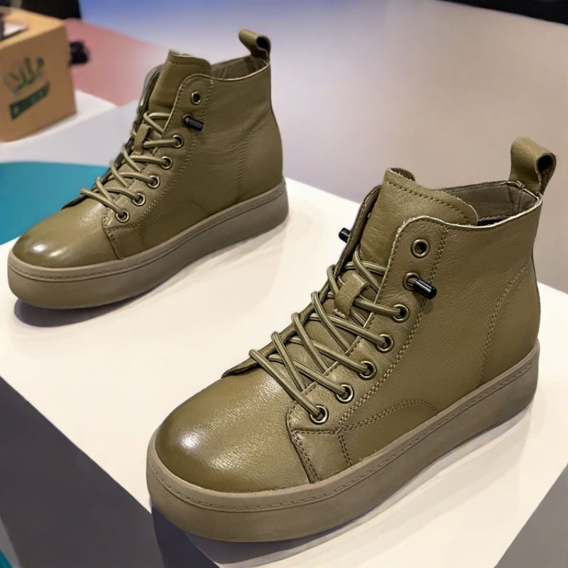 专柜女鞋断码处理头层牛皮高帮休闲鞋复古百搭厚底真皮软底短筒靴