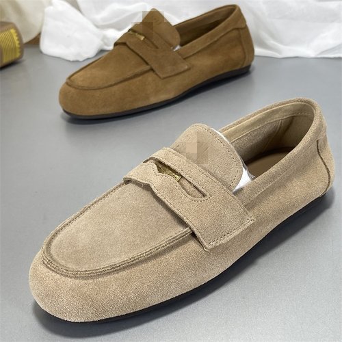 牛皮磨砂乐福鞋女2025秋季新款平底软底通勤不累脚加绒勃肯豆豆鞋