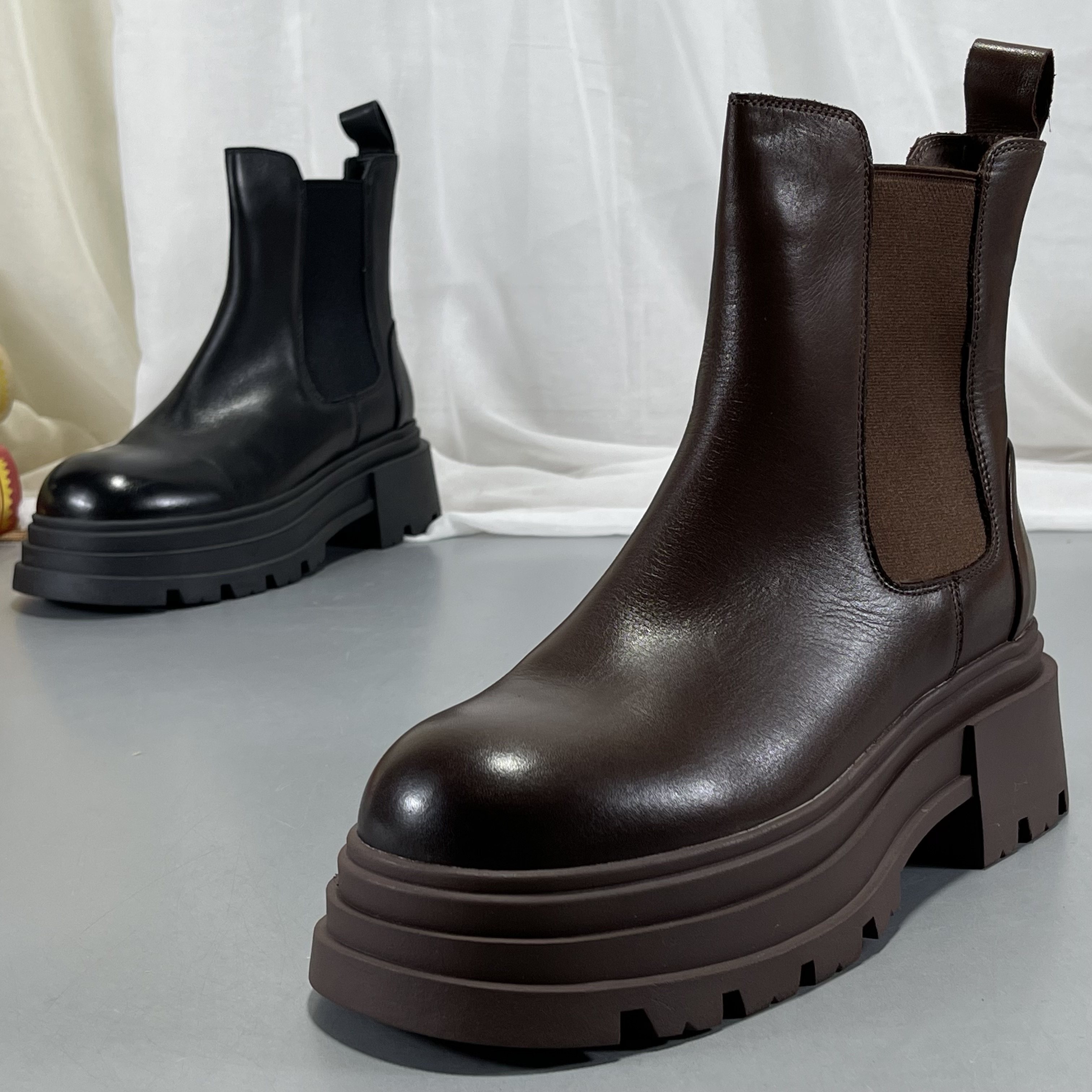 商场同款切尔西靴女加绒头层牛皮2025秋冬复古烟筒皮靴厚底中筒靴,女鞋,马丁靴,淘宝优惠券,粉丝福利购,淘宝优惠卷