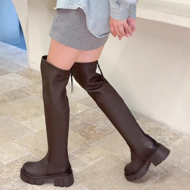 厚底不掉筒过膝长靴女真皮2025秋冬加绒骑士靴粗跟瘦瘦靴长筒靴女
