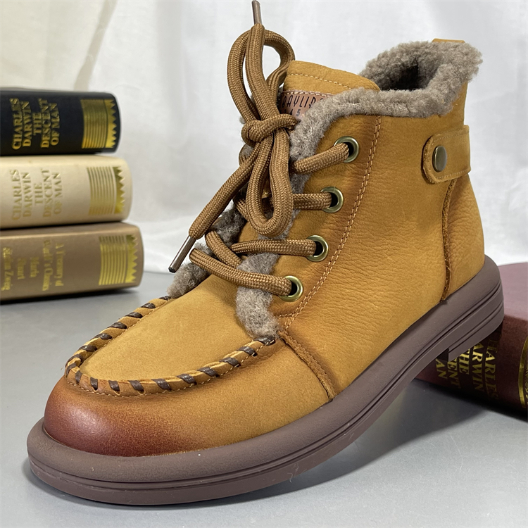 头层牛皮复古雪地靴女2025冬加绒保暖短靴休闲厚底马丁靴毛毛棉鞋