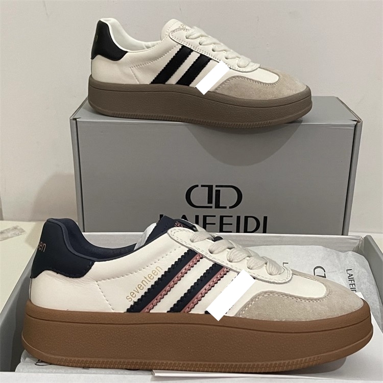 品牌女鞋真皮复古德训鞋2025春季新款系带时尚休闲运动鞋厚底板鞋