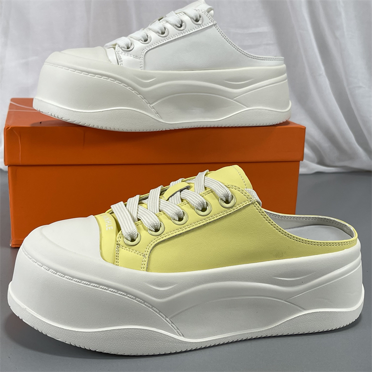 品牌真皮厚底增高包头半拖鞋2025新款真皮系带松糕运动休闲小白鞋