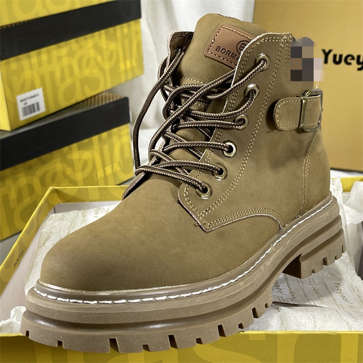 月芽儿正品百搭马丁靴女厚底2025秋季新款女靴中跟短靴女真皮短靴