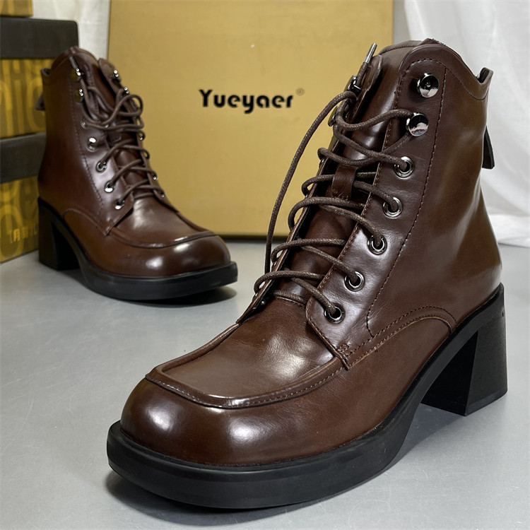 月芽儿切尔西靴复古方头层牛皮厚底马丁靴女秋冬粗跟棕色真皮短靴,女鞋,马丁靴,淘宝优惠券,粉丝福利购,淘宝优惠卷