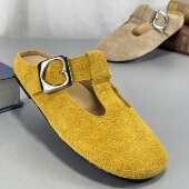 一脚蹬懒人真皮半拖博肯鞋 春夏季 子 女2026新款 牛反绒皮3cm勃肯鞋