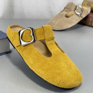 牛反绒皮3cm勃肯鞋 春夏季 一脚蹬懒人真皮半拖博肯鞋 子 女2026新款