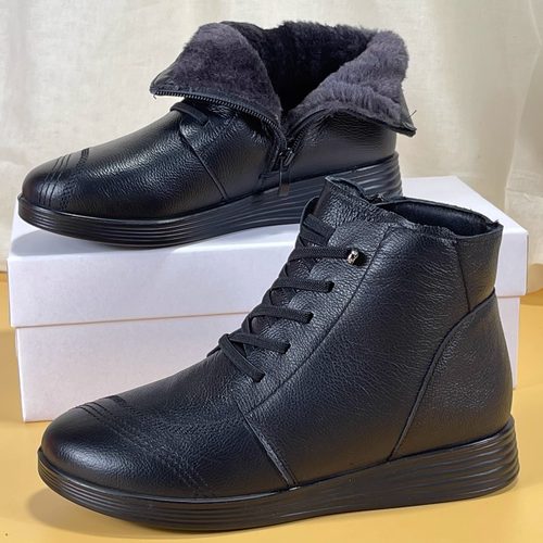 头层牛皮妈妈鞋冬季加绒保暖真皮东北大棉鞋秀秀短筒靴子雪地靴女