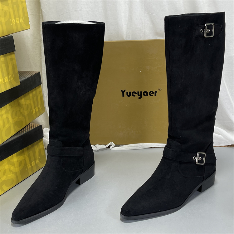 月芽儿专柜羊皮高筒靴女加绒秋冬2025新款美拉德骑士靴不过膝长靴