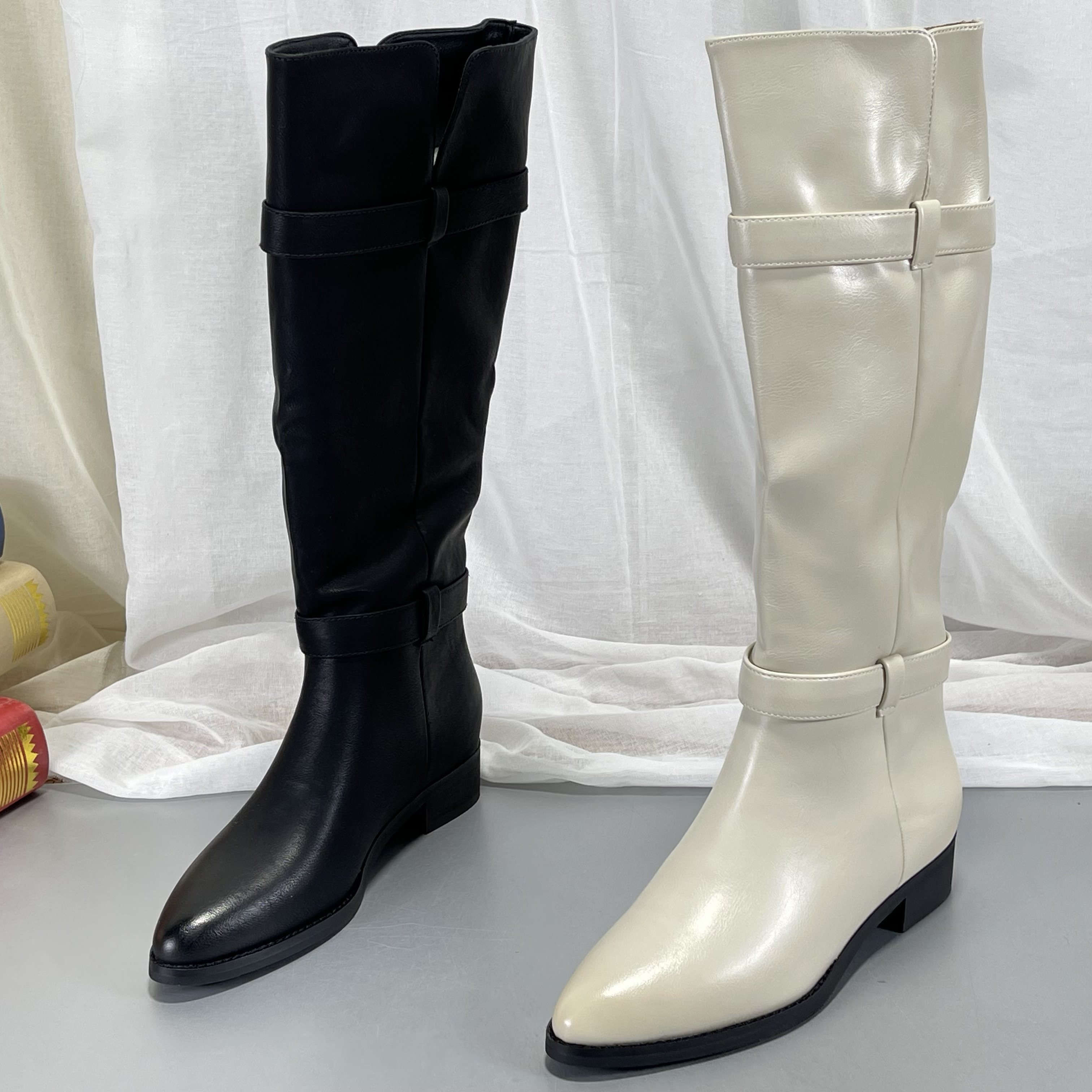 品牌撤柜真皮薄绒复古粗跟不过膝高筒靴英伦风尖头骑士靴显瘦长靴,女鞋,骑士靴,淘宝优惠券,粉丝福利购,淘宝优惠卷