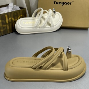 月芽儿撤柜真皮厚底拖鞋女2026新款夏季外穿法式松糕鞋套趾凉拖鞋