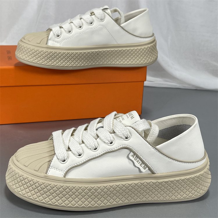 品牌撤柜头层牛皮小白鞋女2025春秋款复古真皮透气厚底运动休闲鞋