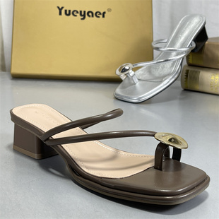 女配裙子平底套趾凉鞋 月芽儿夹趾拖鞋 女夏外穿仙女风低跟凉拖鞋