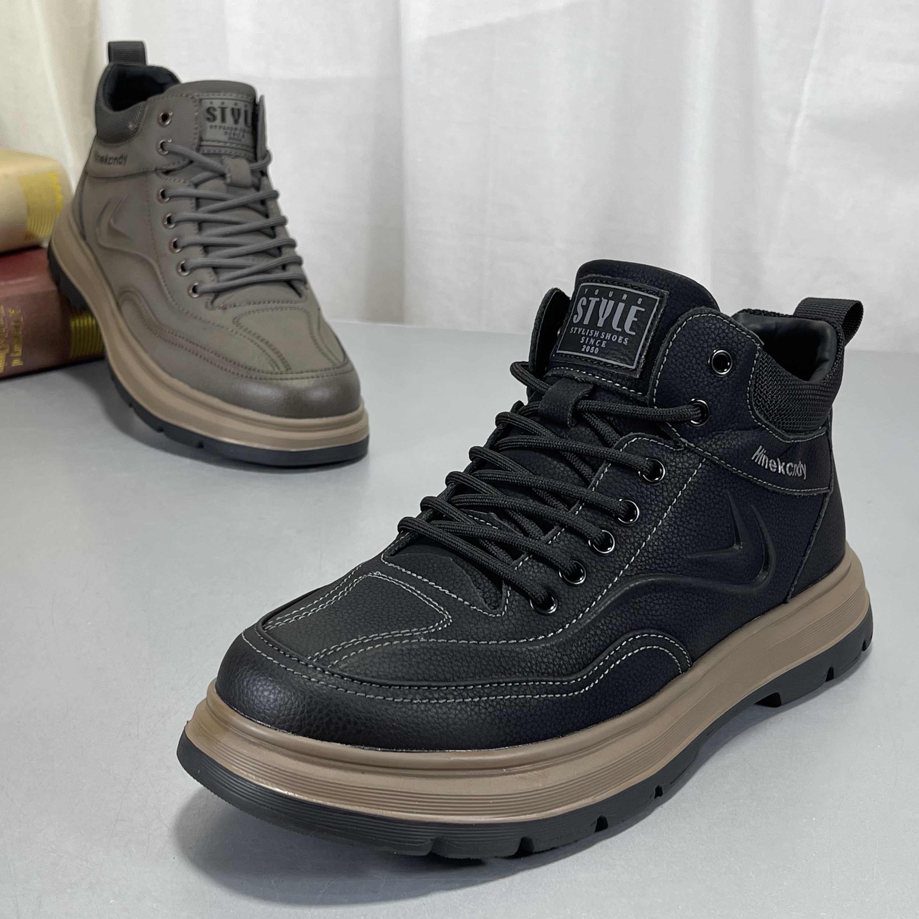 品牌男鞋头层牛皮2025冬季新款复古休闲板鞋高帮板鞋加绒运动棉鞋,流行男鞋,马丁靴,淘宝优惠券,粉丝福利购,淘宝优惠卷