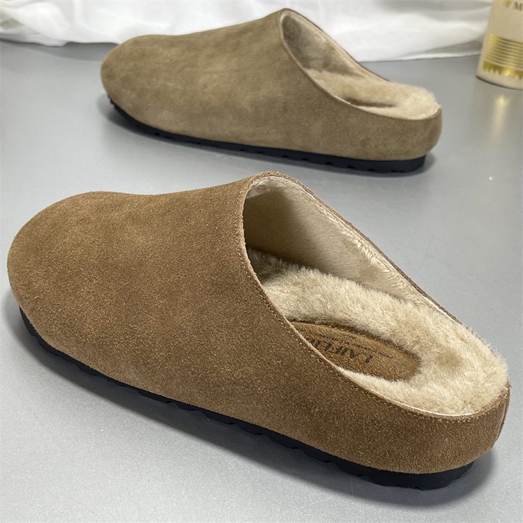 厚底棉底拖勃肯鞋加绒包头半女拖鞋外穿2025秋冬季一脚蹬真皮棉鞋