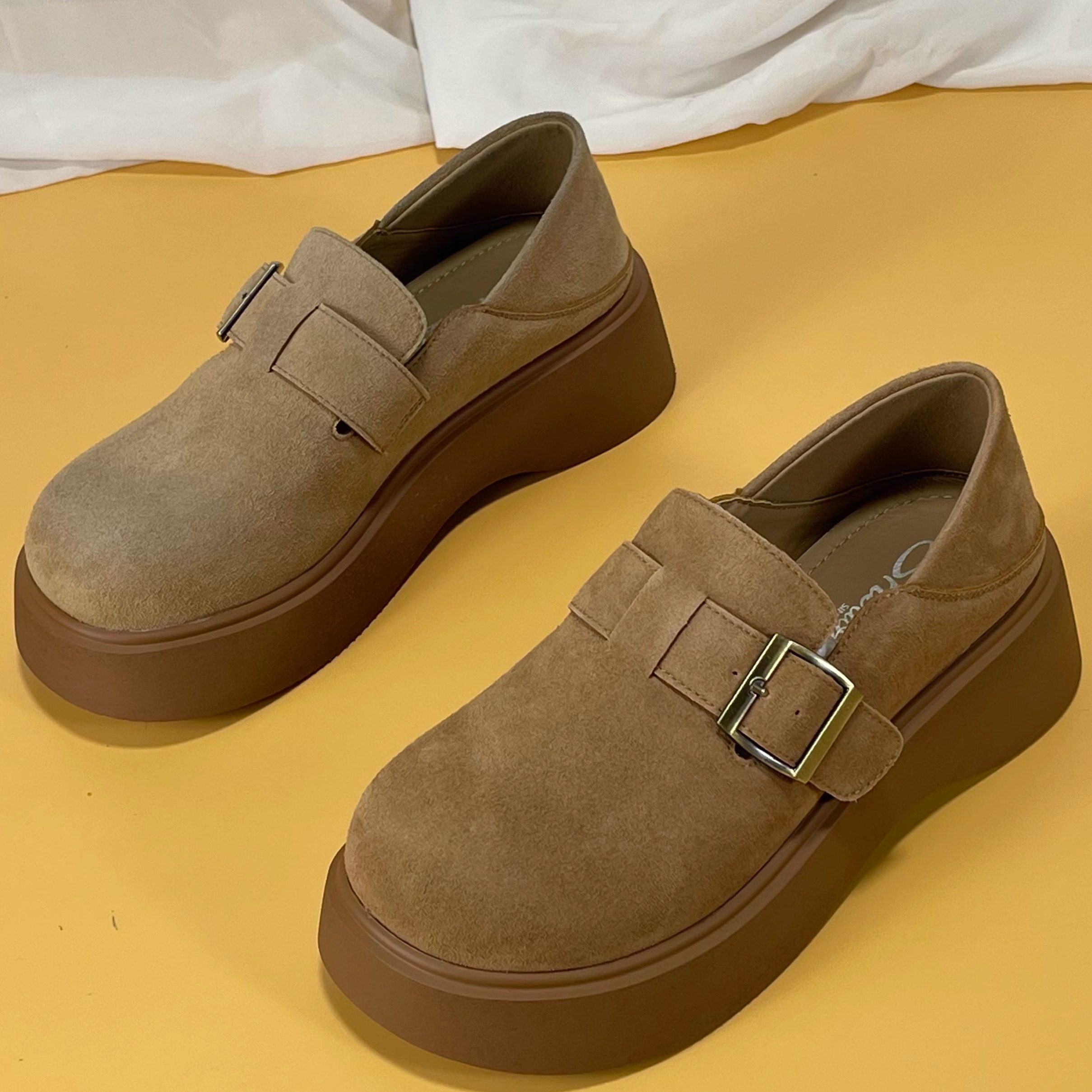 牛反绒厚底勃肯鞋女2025秋新款松糕增高乐福鞋复古百搭时尚休闲鞋,女鞋,乐福鞋（豆豆鞋）,淘宝优惠券,粉丝福利购,淘宝优惠卷