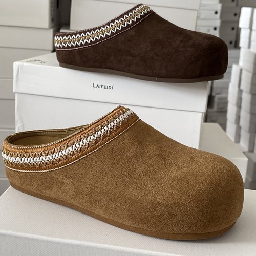 品牌折扣真皮厚底勃肯鞋女2025秋冬新款增高羊皮包头半拖鞋懒人鞋