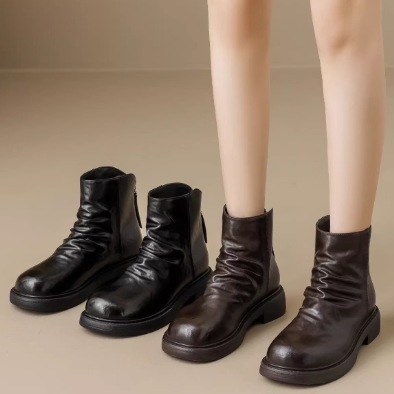 牛皮切尔西靴加绒2025秋冬新款棉靴复古英伦风粗跟显瘦超火瘦瘦靴,女鞋,切尔西靴,淘宝优惠券,粉丝福利购,淘宝优惠卷