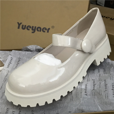 专柜正品月牙儿女鞋夏季牛漆皮玛丽珍鞋厚底复古一字扣带乐福鞋