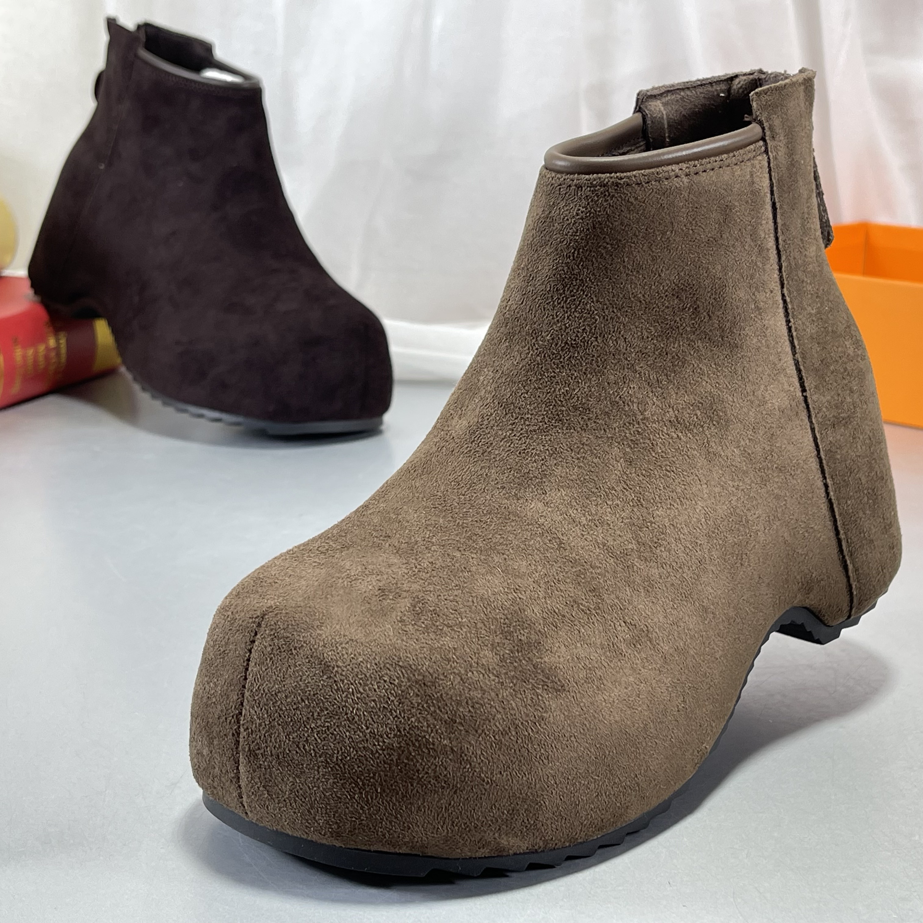 真皮短靴内增高勃肯鞋女2025秋冬款全包小土豆加绒保暖棉鞋乐福鞋