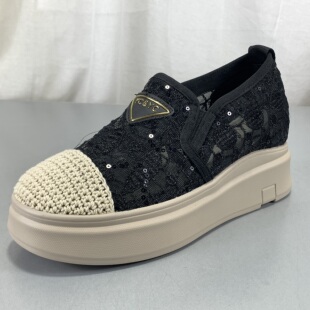 拼色网面一脚蹬鞋 2026春夏款 透气厚底2026新款 薄款 真皮脚垫渔夫鞋