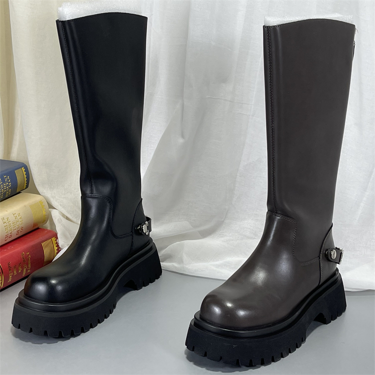 品牌折扣真皮长筒靴女2025秋冬新款厚底骑士靴粗跟显瘦百搭长筒靴
