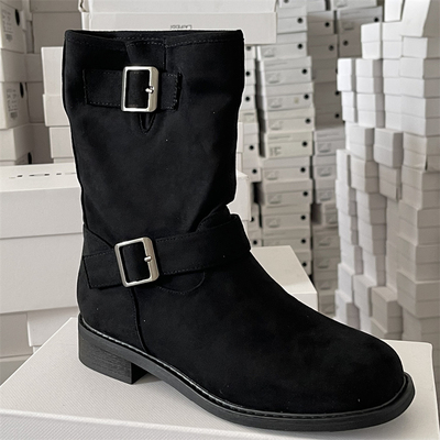 羊反绒皮马丁靴2025新款秋冬复古中筒西部牛仔靴真皮美拉德堆堆靴