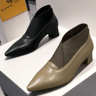 优雅中跟真皮通勤单鞋 头层羊皮版 及裸靴女尖头法式 时装 专柜女鞋