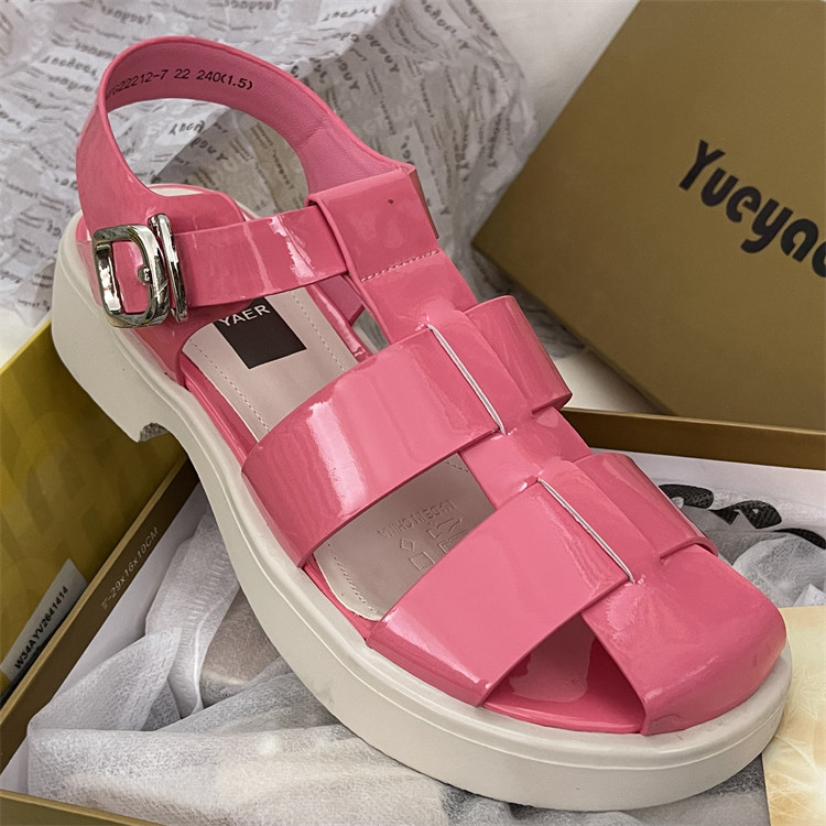 月牙儿专柜正品玛丽珍鞋头层羊皮夏季新款包头凉鞋厚底真皮猪笼鞋,女鞋,罗马凉鞋,淘宝优惠券,粉丝福利购,淘宝优惠卷